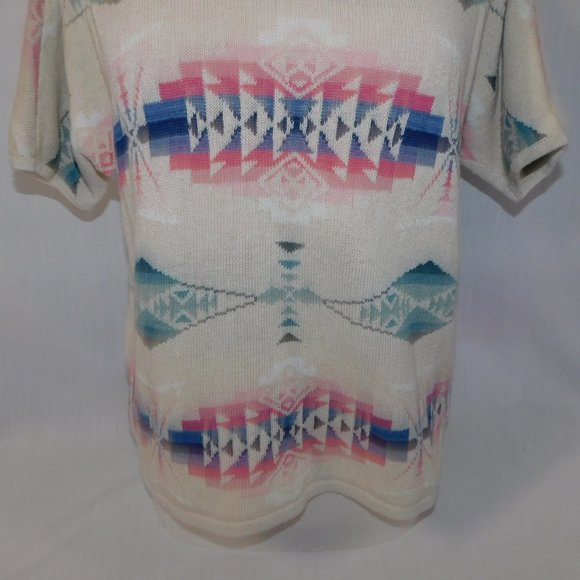 Chaps Womens L Southwestern Aztec Tribal Knit Short Sleeve Sweater Linen Blend - Picture 5 of 11